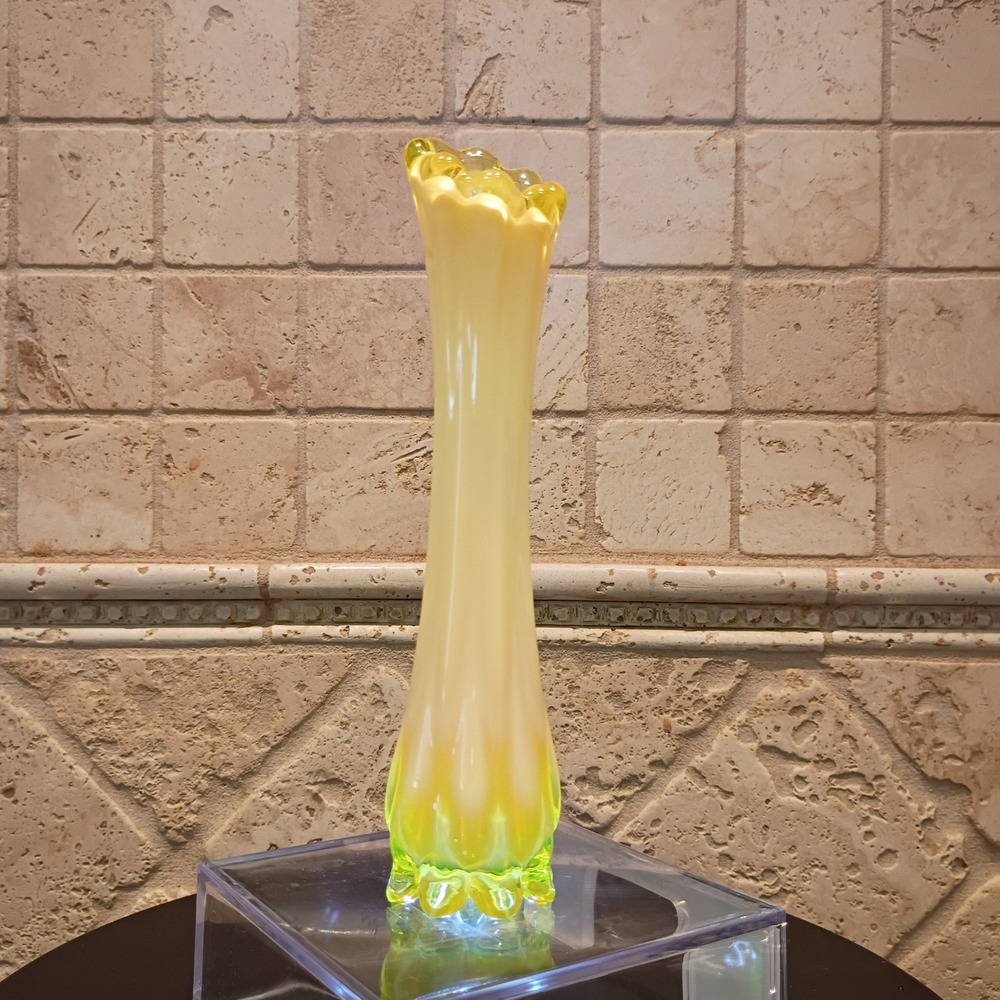 Vintage Fostoria Uranium Glass Swung Vase Yellow Cased Glass Mid Century Modern